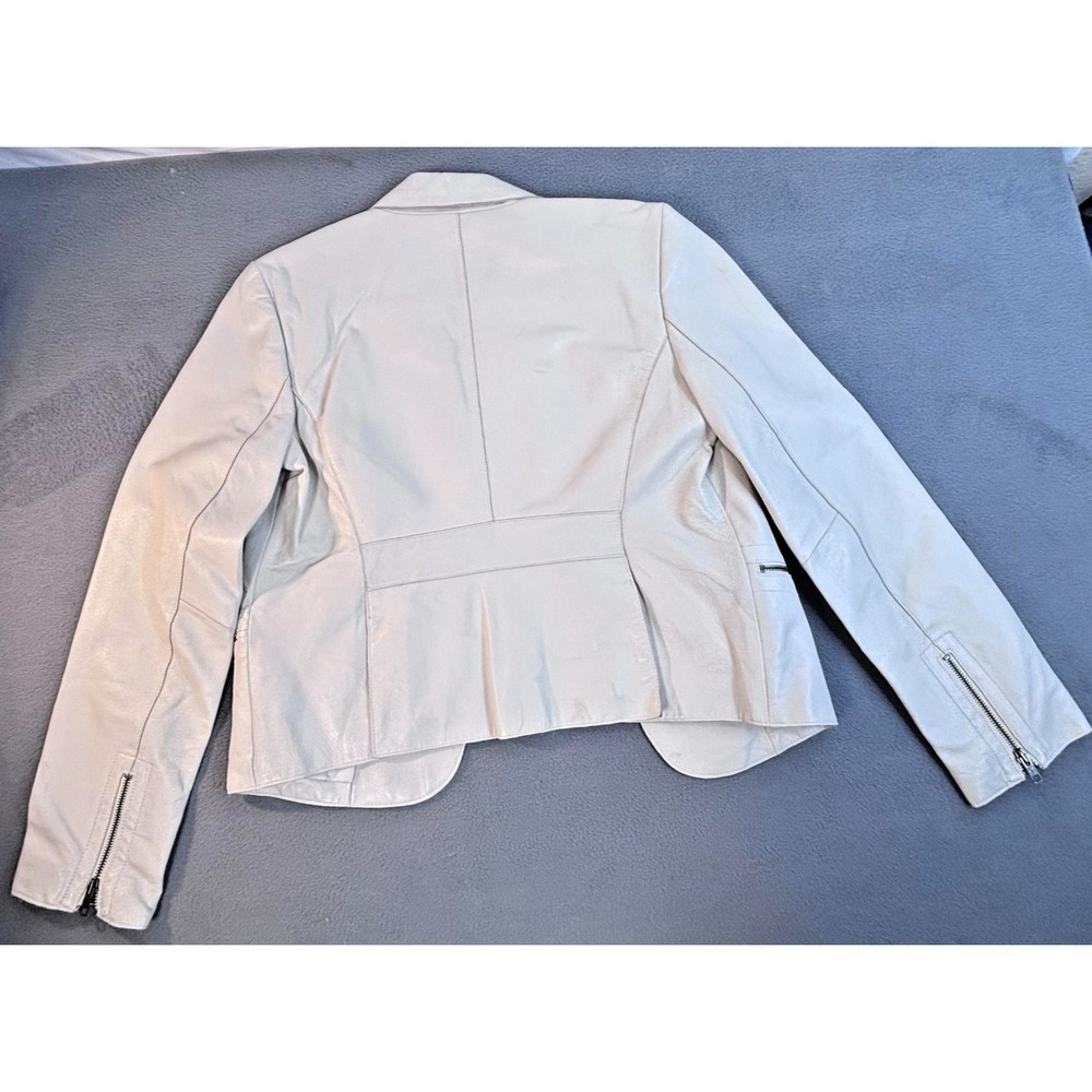 Hilfiger Jacket Women's Large White Leather Blazer Zip Pockets 2000's - Picture 2 of 11